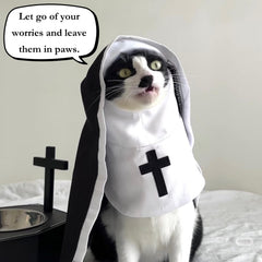 Urnat cat/dog nun costume side view, easy-to-wear design for quick dressing.
