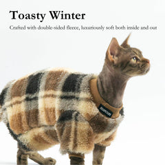 Urnat cat double-sided fleece clothes green closeup fabric highlighting plush interior