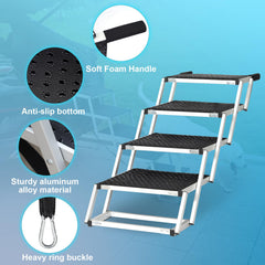 Uross dog stairs adjustable-height demonstrates flexible height for 23-26 inch trunks.