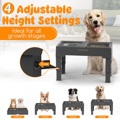 URPOWER elevated dog bowl stand closeup shows sturdy wood finish and ergonomic design.