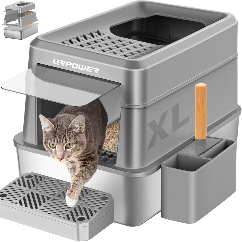 URPOWER stainless steel litter box with lid enclosure for a mess-free area.