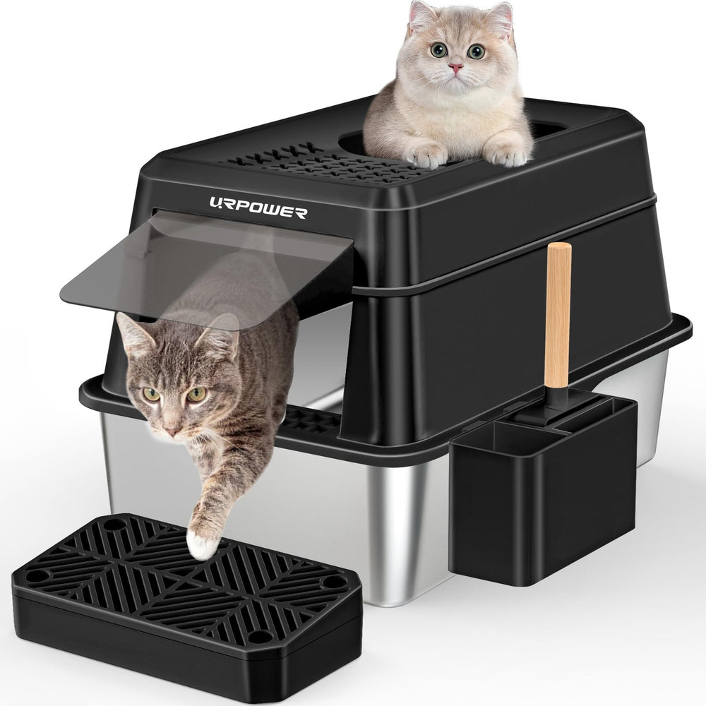 URPOWER stainless steel litter box with lid keeps mess contained and odors controlled.