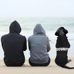Uteuvili dog hoodie back view with security print for safety and style.