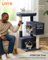UYMI 32 inch cat tree rectangular condos offer secure resting spaces.