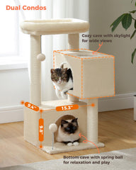UYMI 32-inch cat tree dangling pom-poms for interactive play