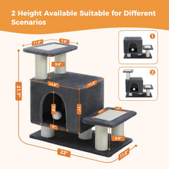 UYMI tall cat tower with condo closeup and natural sisal surface.