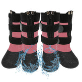 VALFRID waterproof grip dog shoes pink close-up shows water resistance for rainy walks.