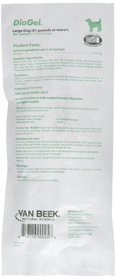 Van Beek DiaGel syringe delivering palatable diarrhea relief for dogs.