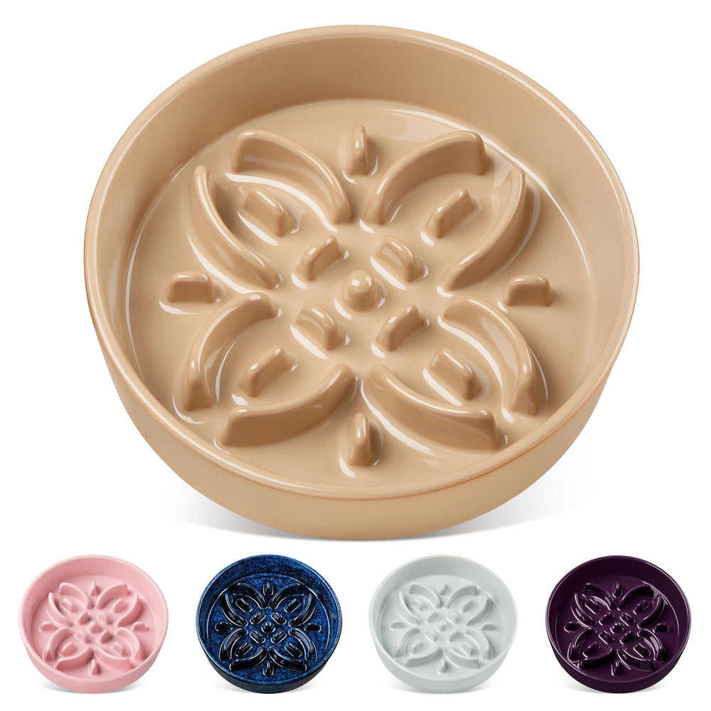 Vancasso ceramic slow-feeder bowl with floral maze slows meals while remaining stylish.