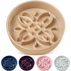 Vancasso ceramic slow feeder bowl with floral maze slows eating for dogs