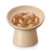 Vancasso ceramic slow feeder cat bowl front view with brown glaze supporting calmer meals.