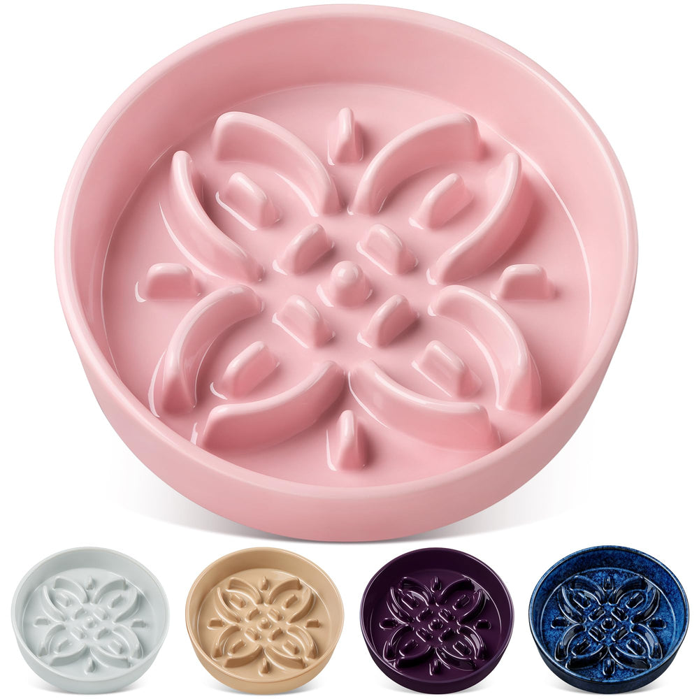 Vancasso ceramic slow feeder dog bowl pink with easy access during meals
