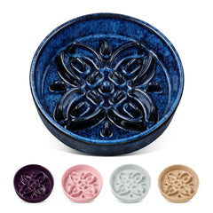 Vancasso floral maze blue slow-feeder bowl aids calmer meals for small dogs.