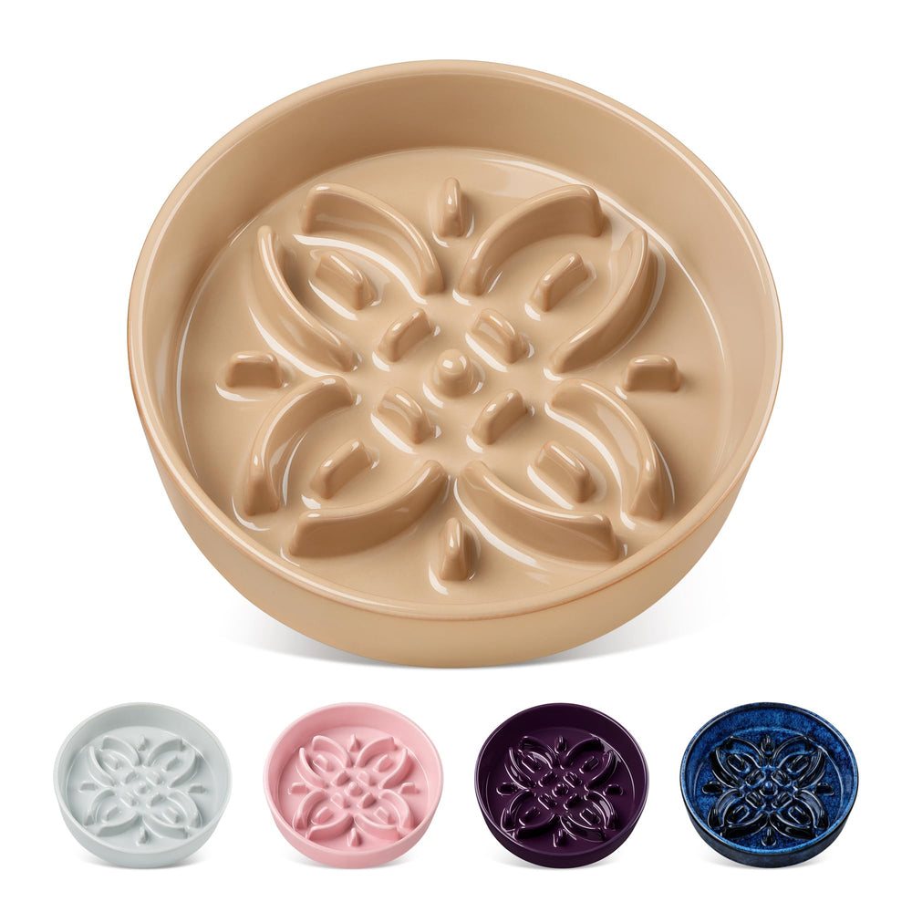 Vancasso floral maze bowl closeup highlights slow-feeding design for calmer meals