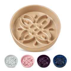 Vancasso floral maze bowl closeup highlights slow-feeding design for calmer meals
