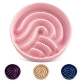 Vancasso slow feeder bowl ceramic 1.5 cup pink top view showing a maze for slower eating.