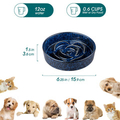 Vancasso slow feeder ceramic bowl blue close-up shows non-porous surface for easy cleaning