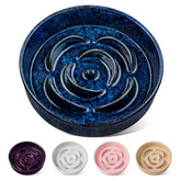 Vancasso slow feeder dog bowl blue side view reduces fast eating with durable ceramic