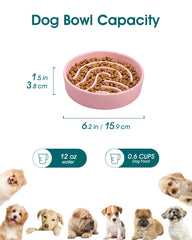 Vancasso slow feeder dog bowl pink maze design stimulates thinking during meals.