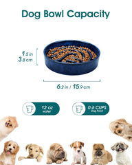 Vancasso slow-feeder bowl 0.6 cup small blue helps tiny dogs eat calmly