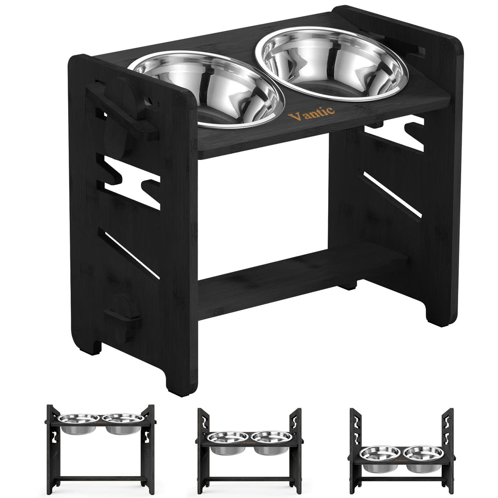Vantic elevated dog bowls stand assembled, highlighting a sturdy frame for medium-sized pets.