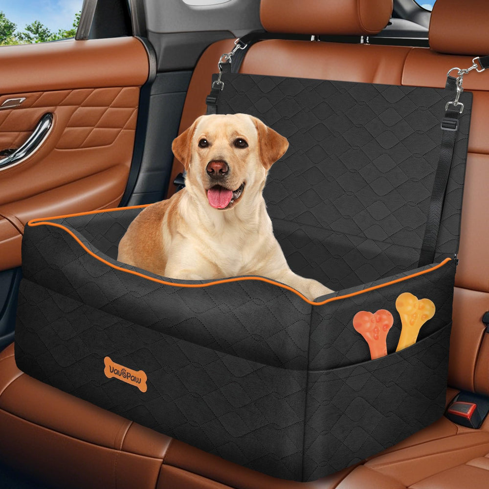 VavoPaw medium dog car seat front view, showcasing elevated cushion for window view.
