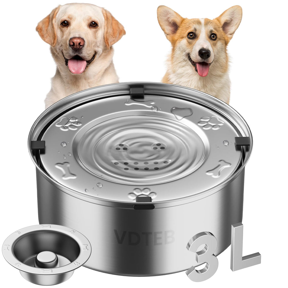 VDTEB dog water bowl no-spill disk reduces splashing for cleaner floors.