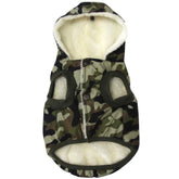 Vecomfy dog hoodie green camo front view demonstrates cozy fleece warmth for winter walks