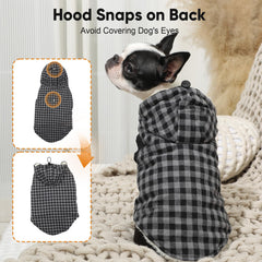 Vecomfy elastic edges dog jacket demonstrates easy on-off with snaps.