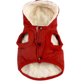 Vecomfy fleece-lined hoodie front view showcasing warm red coat for small dogs