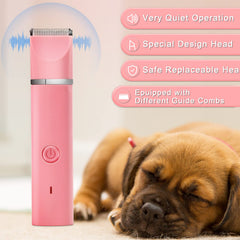 Veeconn dog grooming clippers kit pink heads attached, includes 3 trimmer heads for full-body grooming.