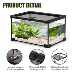 veectgoo small reptile glass terrarium feeding hole enables insect drops without full lid opening.
