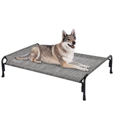 Veehoo Outdoor Elevated Dog Bed front view shows sturdy frame for outdoor comfort
