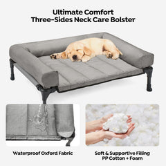 Veehoo bolster pillow-top mat focuses on neck support and secure fit for pets.