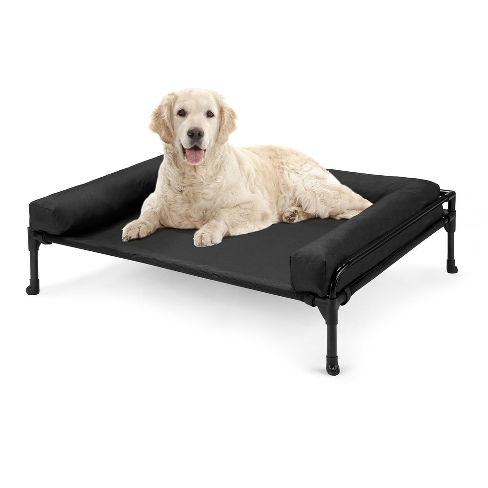 Veehoo elevated dog bed in outdoor setup with airflow cooling for large dogs.