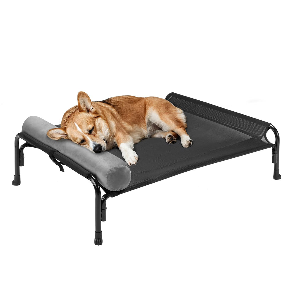 Veehoo medium elevated dog bed front view with cooling Teslin mesh for comfy naps.
