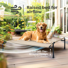 Veehoo elevated bed with anti-slip feet on varied floor surfaces.