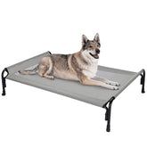Veehoo outdoor elevated dog bed front view highlights spacious frame for large dogs' comfort