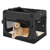 Veehoo 36in folding soft-dog-crate setup shows stable frame for quick transport.