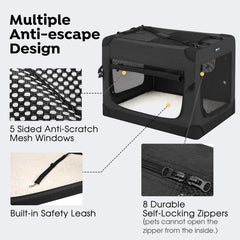 Veehoo crate's 5-sided breathable mesh promotes airflow and visibility during travel.