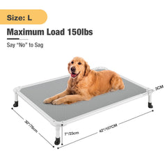 Veehoo elevated bed showing 7 inch ground clearance on grey frame.