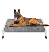 Veehoo chew-proof elevated dog bed with aluminum frame for outdoor stability.