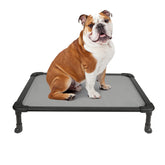 Veehoo chew-proof elevated dog bed frame close-up shows rustless aluminum construction for durability