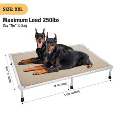 Veehoo elevated dog bed side view showing frame and mesh