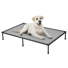 Veehoo chewproof elevated dog bed showing 59x37 size and strong frame for large dogs