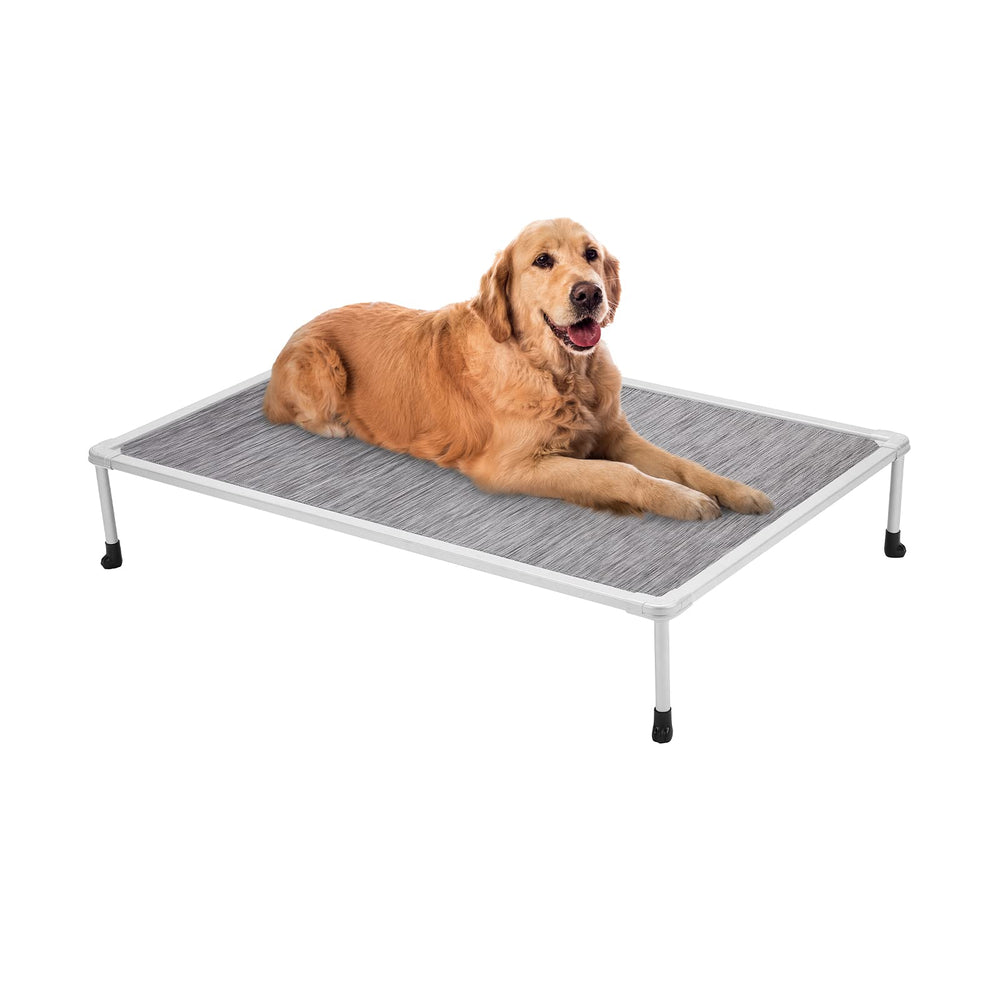 Veehoo chewproof elevated dog bed shows sturdy frame for large dogs with chew resistance.
