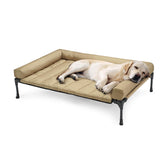 Veehoo cooling elevated dog bed frame demonstrates sturdy design for indoor lounging and outdoor use.