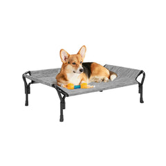 Veehoo cooling elevated dog bed with guardrail for safer lounging.