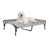 Veehoo cooling elevated dog bed with guardrail offering big-dog safety for outdoor lounging.