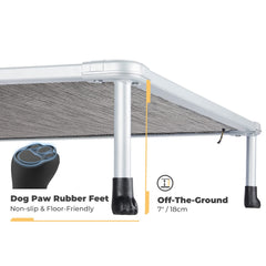 Veehoo cooling-raised-pet-cot highlights elevated airflow for cooler rests outdoors.